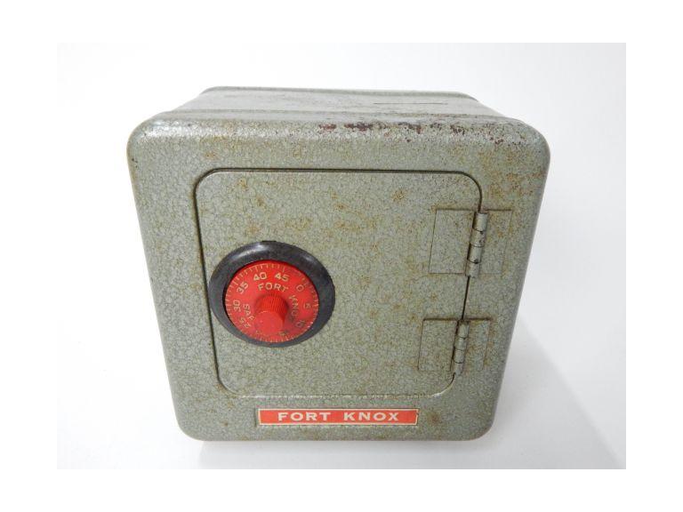 Route 8 Auctions Pressed Steel Fort Knox Coin Bank