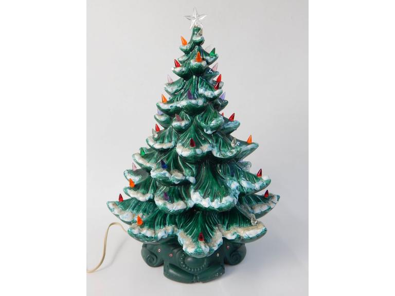 Ceramic Christmas Tree Red Blue Orange Lights No Base