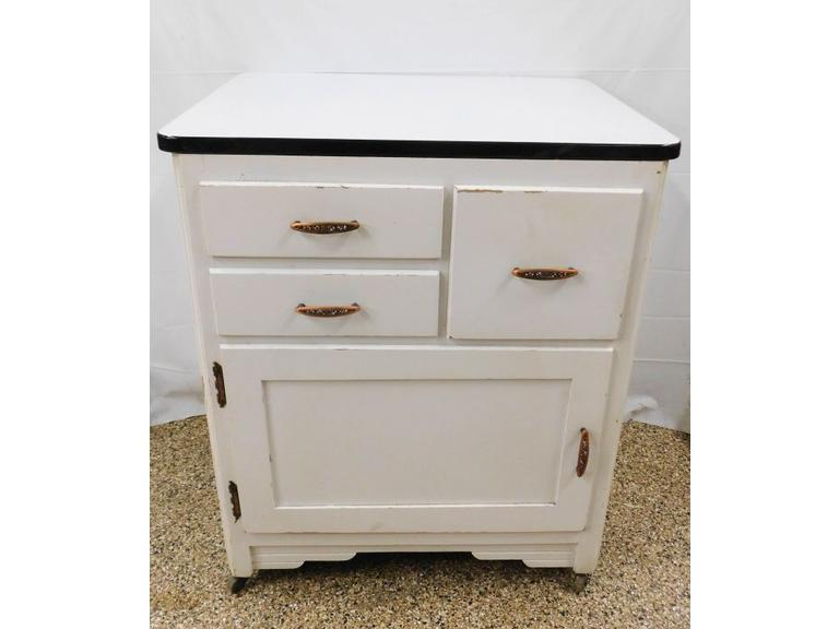 Route 8 Auctions | Enamel Top Kitchen Cabinet